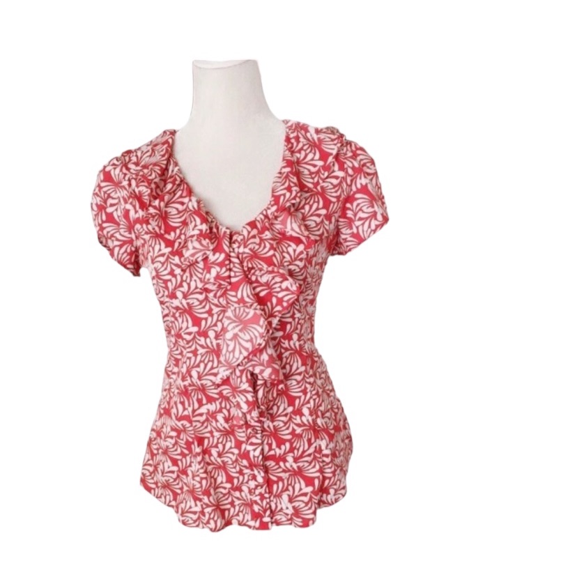 Banana Republic Red White Button Down Blouse Size Medium